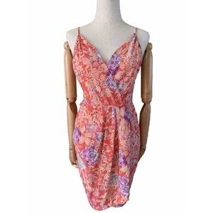 Yumi Kim Jayne Pink Floral 100%‎ Silk Faux Wrap Short Dress Size Small